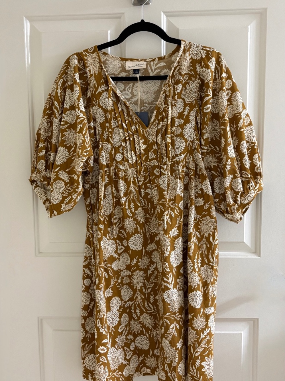 NWT Universal Thread Mustard Floral Puff Sleeve Dress Pockets Size S
